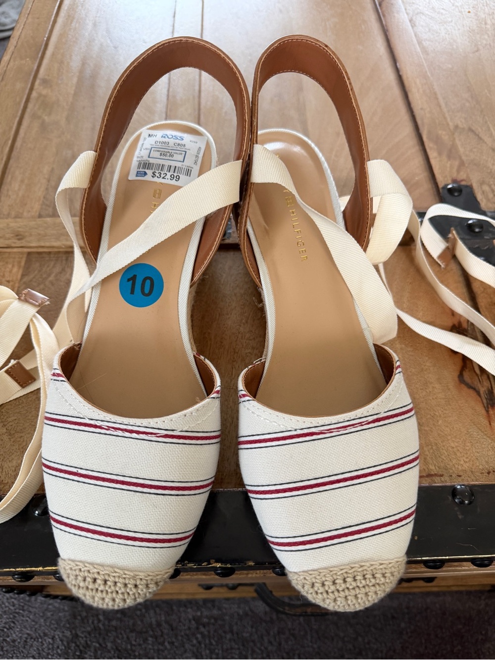Tommy Hilfiger Cream Espadrille Slingback with Red & Navy Stripes